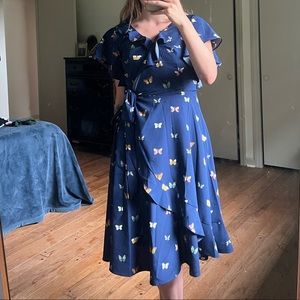 Unique Vintage 60s wrap butterfly midi dress